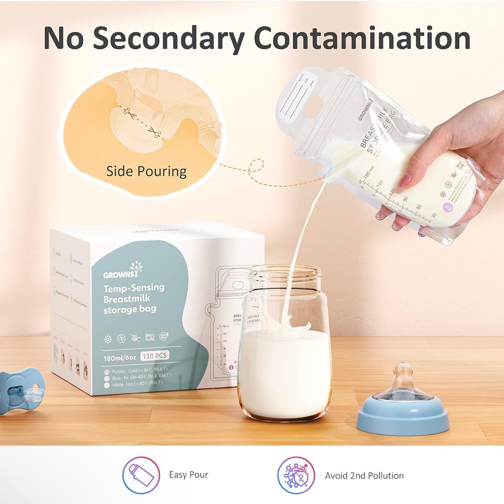 GROWNSY Breastmilk Storing Bag,6oz Ready to Use Temp-Sensing Discoloration